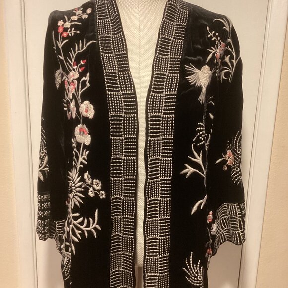 Johnny Was Valentina Rayon Silk Velvet  Embroidered Kimono Jacket w/JW Bag NWT - Picture 6 of 11